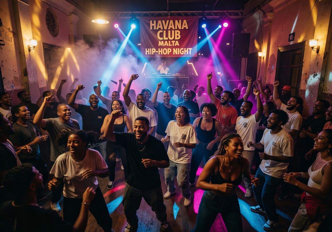 Havana Club Malta hip-hop night with energetic crowd dancing