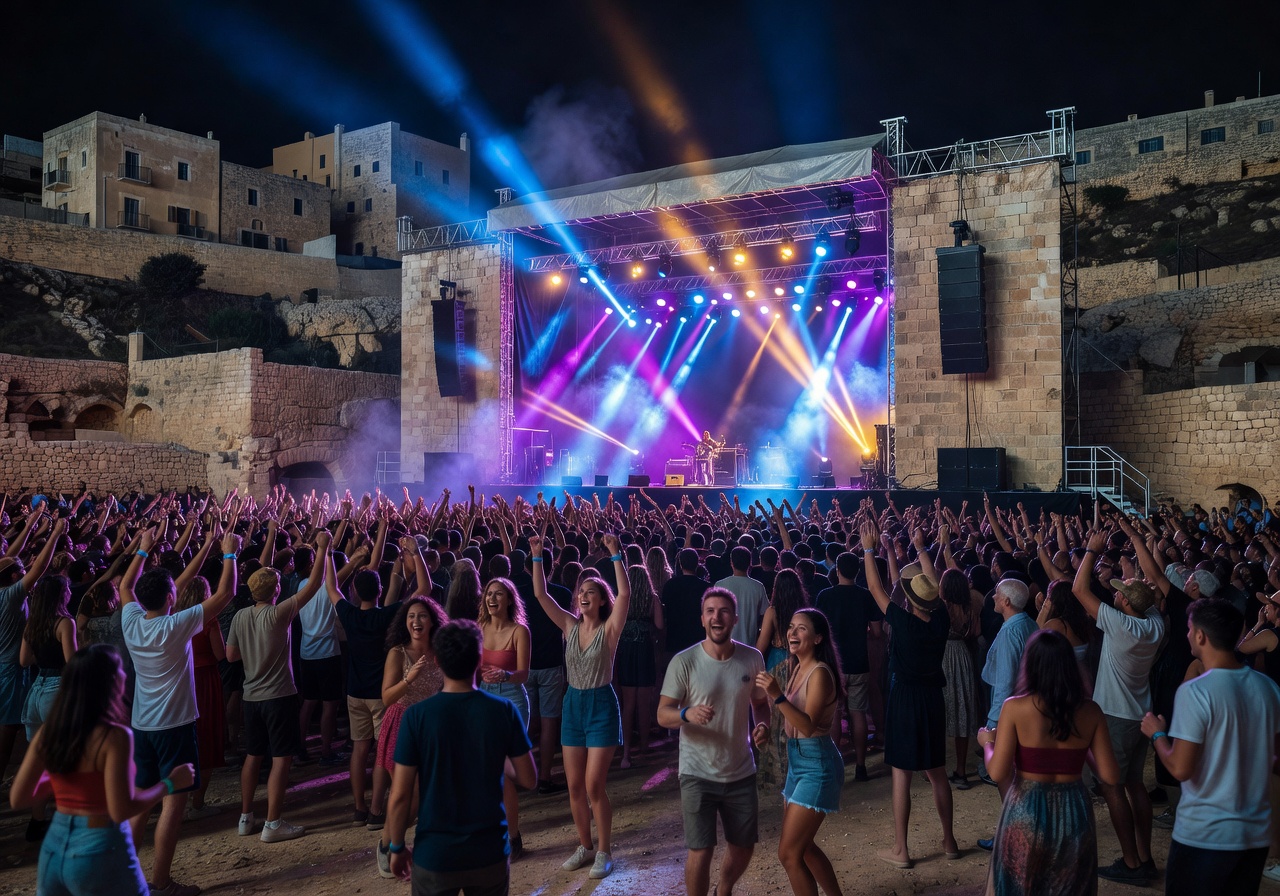 Malta outdoor music festival at Gianpula Village with crowd and stage lights