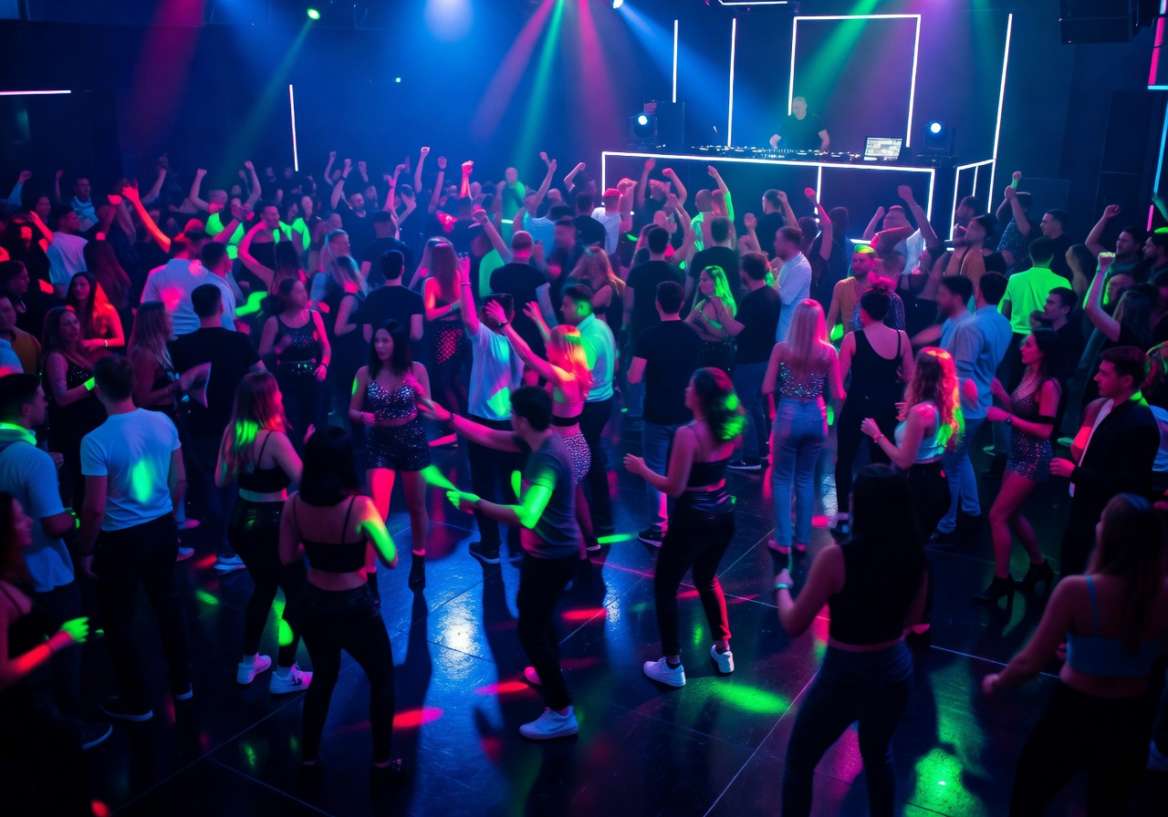 Sky Club Malta massive dance floor with LED lighting and DJ booth