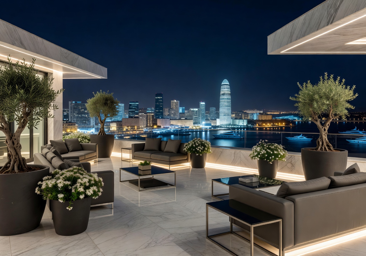 TwentyTwo Malta luxury rooftop terrace with panoramic night views of Portomaso